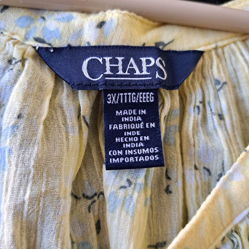 Chaps Women's Blouse Plus 3X Yellow Floral 3/4 Sleeve Button-Up Top - Picture 8 of 13